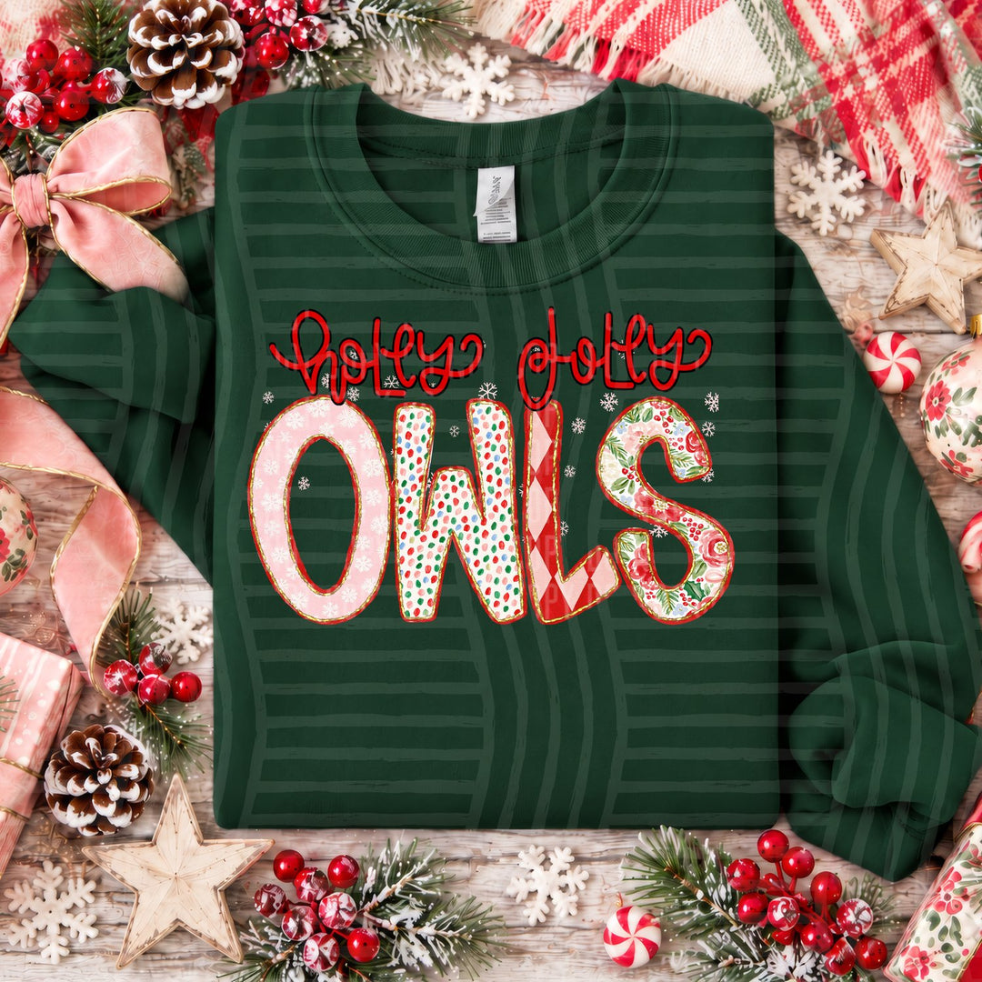 Owls Holly Jolly Confetti Mascots DTF transfer