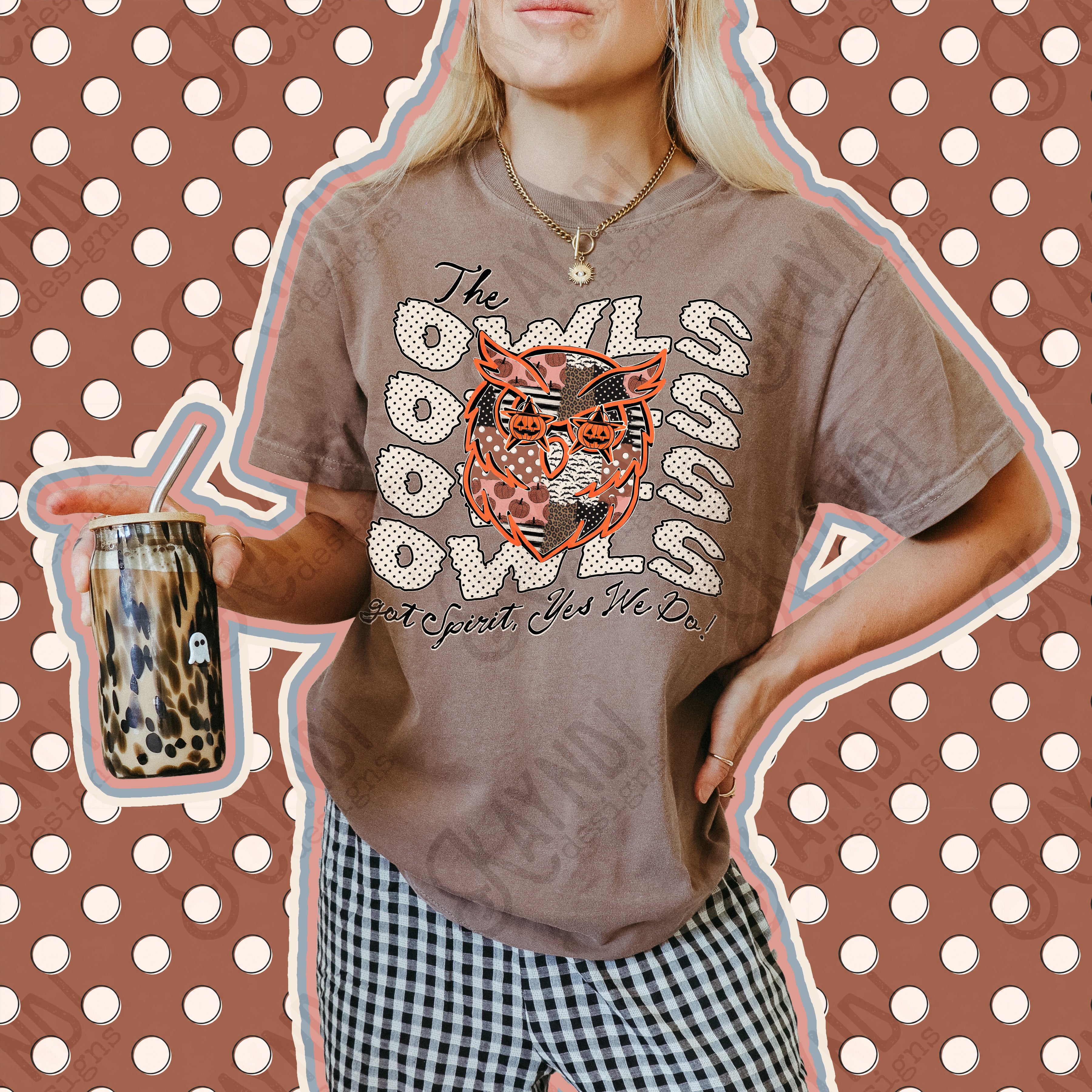 Patchwork Pumpkin Spirit Mascots Owls design