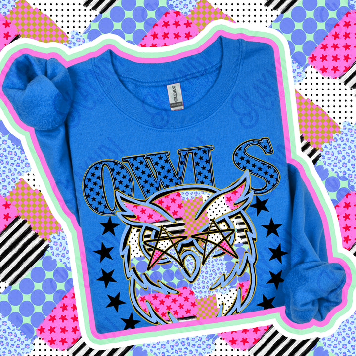 Owls Patchwork Varsity Stars mascot DTF transfer