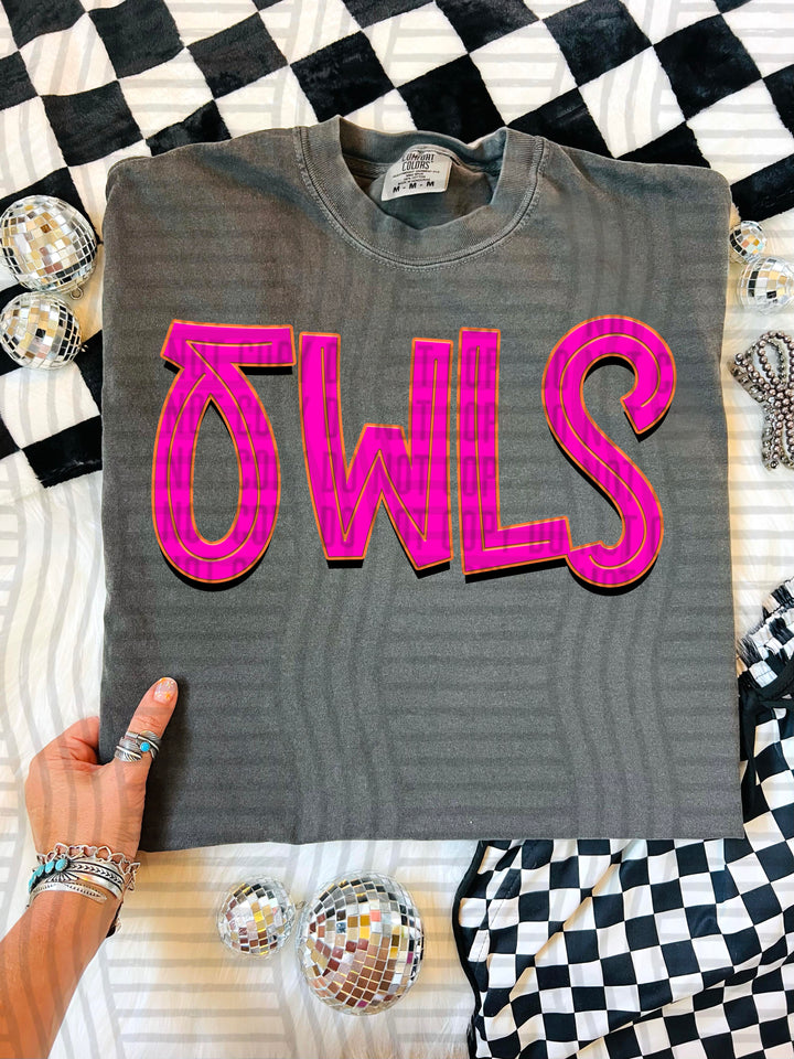 Owls Pink Punch mascot DTF transfer
