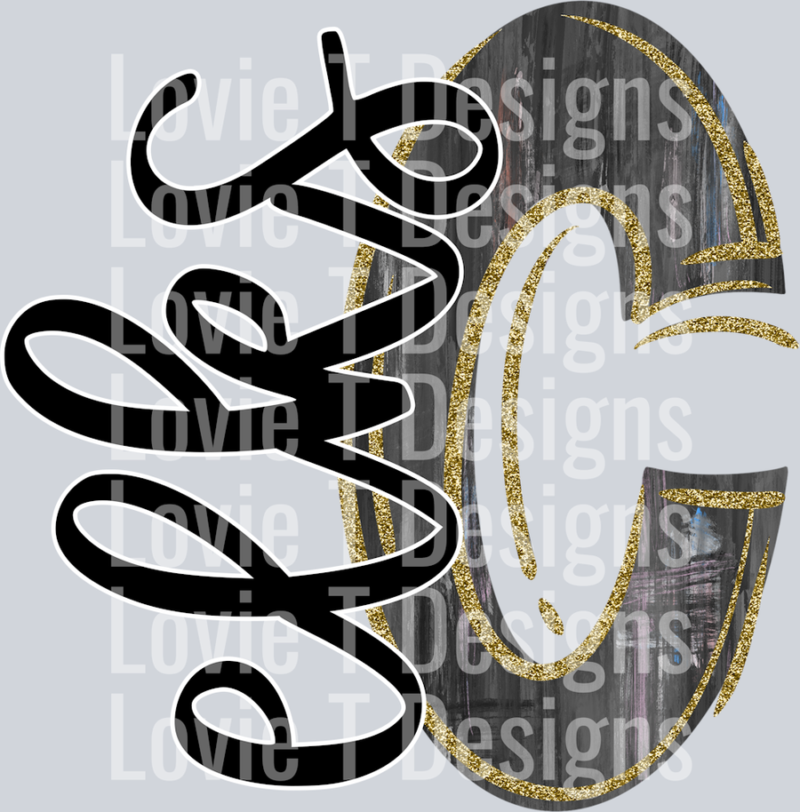 PAINTED LETTER BLACK AND GOLD C ELKS