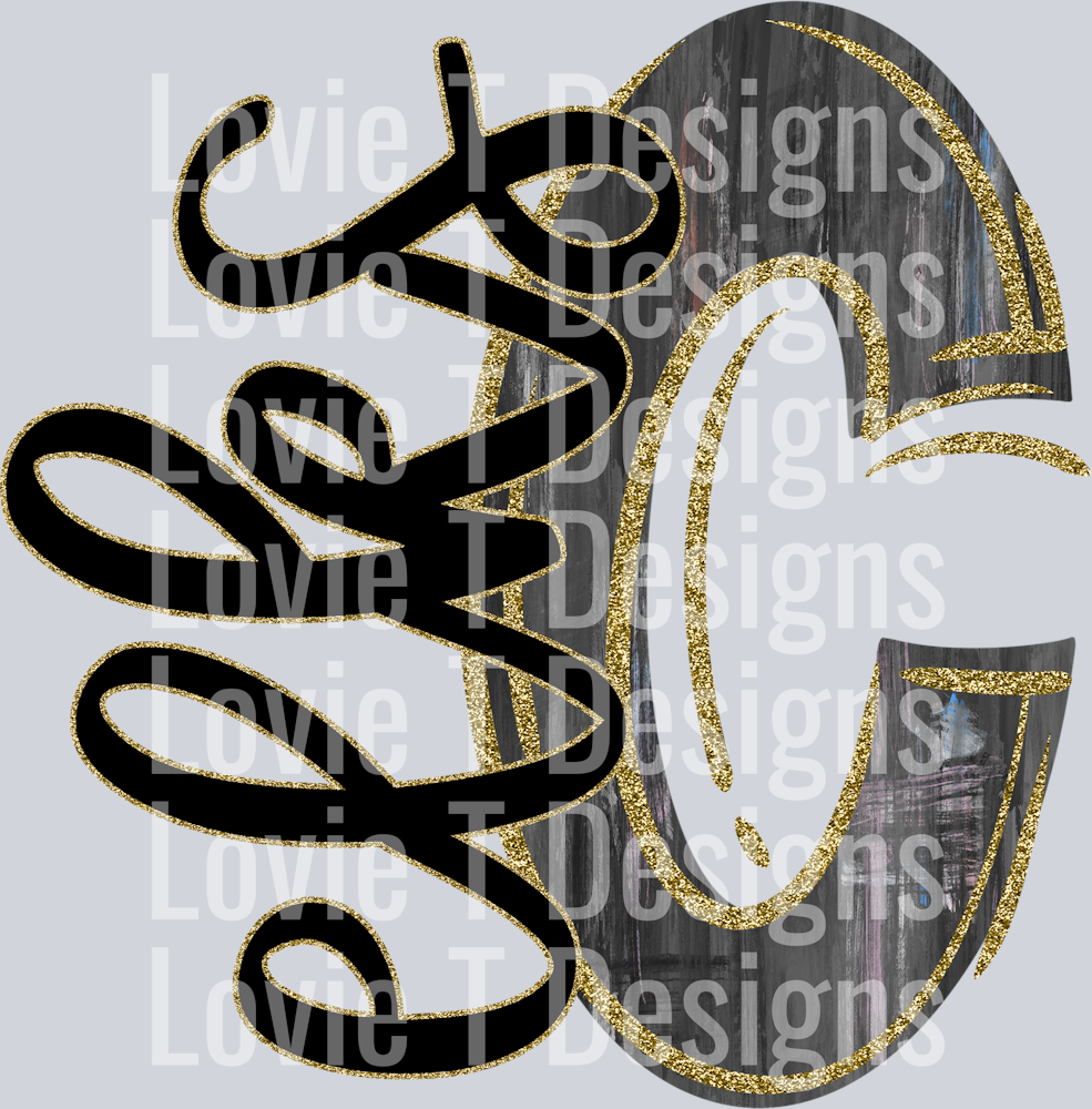 PAINTED LETTER BLACK AND GOLD C ELKS WITH GOLD TRIM