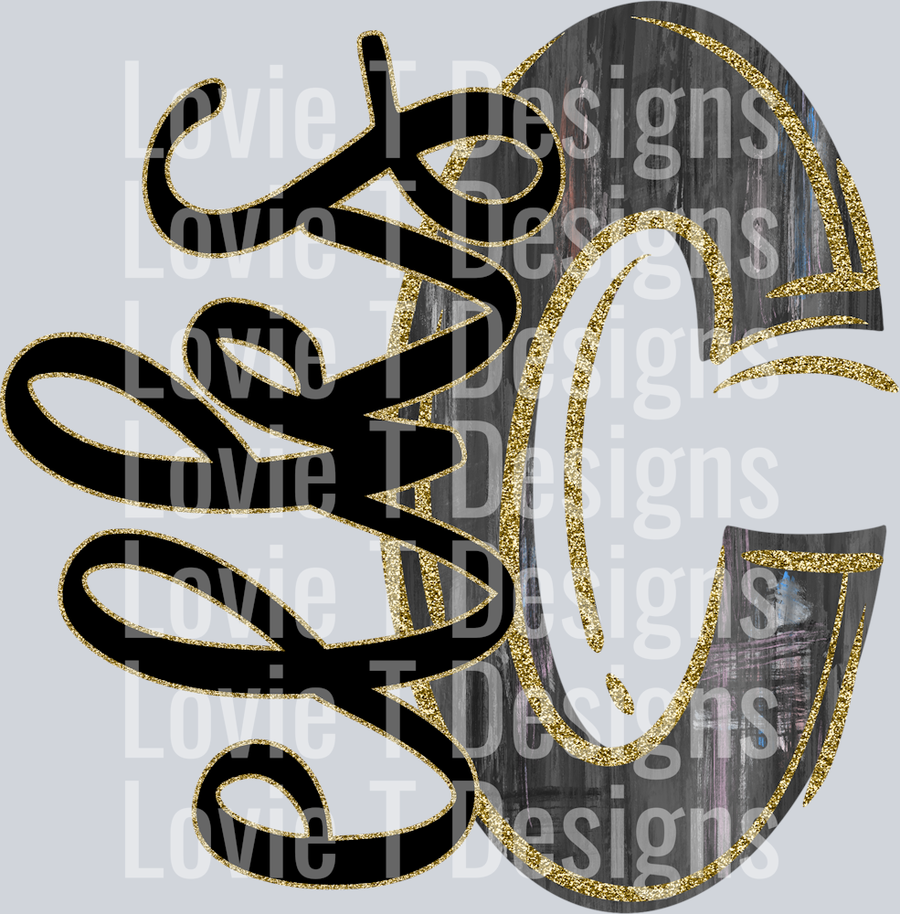 PAINTED LETTER BLACK AND GOLD C ELKS WITH GOLD TRIM