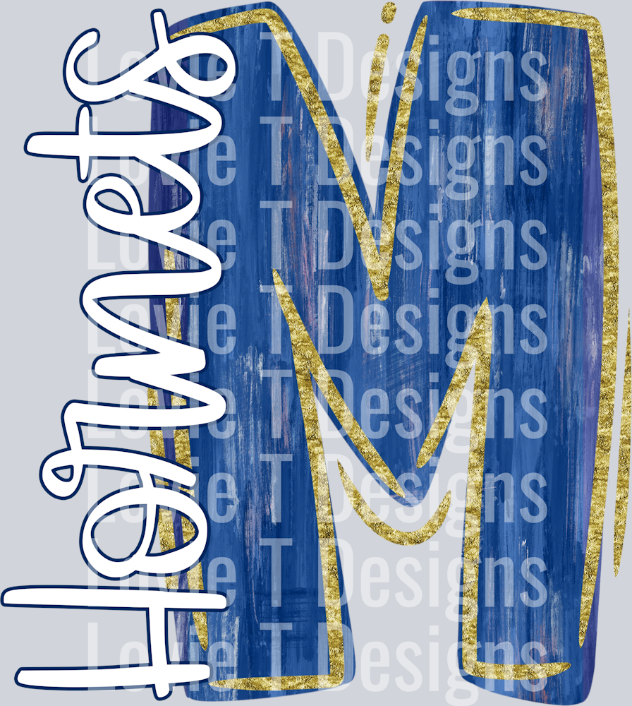 PAINTED LETTER GOLD AND DARK BLUE M VIKINGS