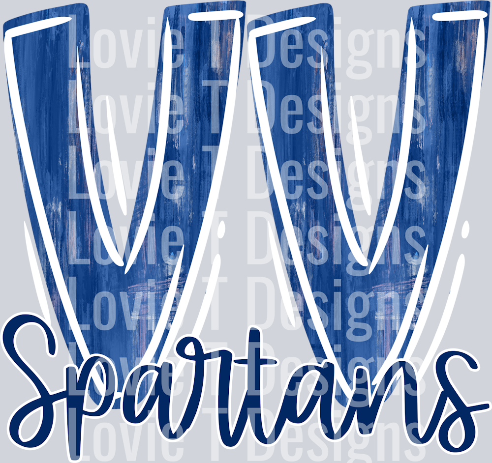 PAINTED LETTER VV BLUE AND WHITE SPARTANS