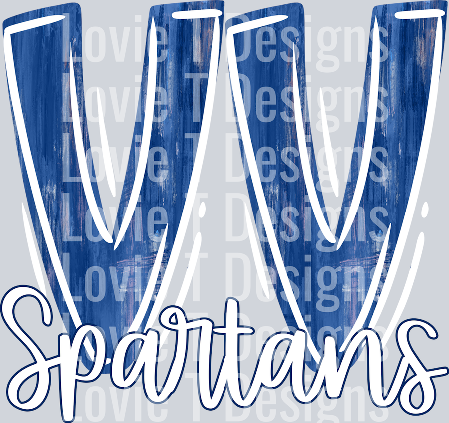 PAINTED LETTER VV BLUE AND WHITE SPARTANS WHITE TEXT