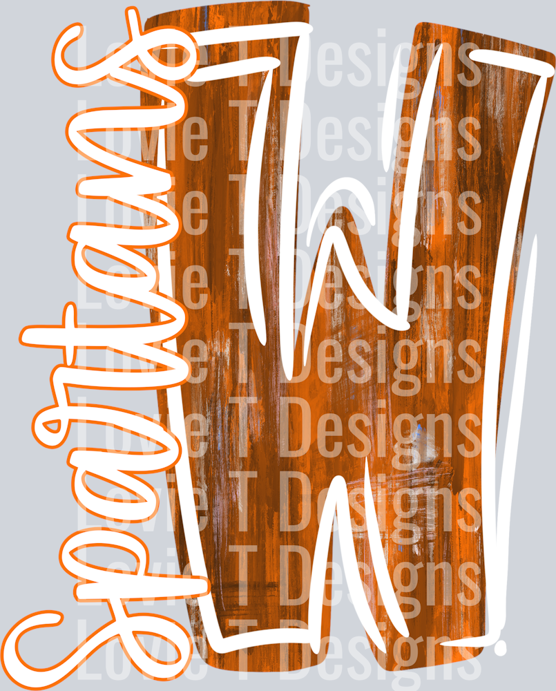 PAINTED LETTER WHITE AND ORANGE W SPARTANS
