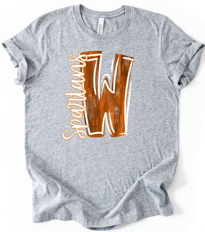 PAINTED LETTER WHITE AND ORANGE W SPARTANS