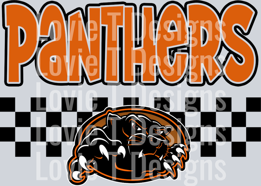 PANTHERS ORANGE AND BLACK SIMPLE CHECKER MASCOT