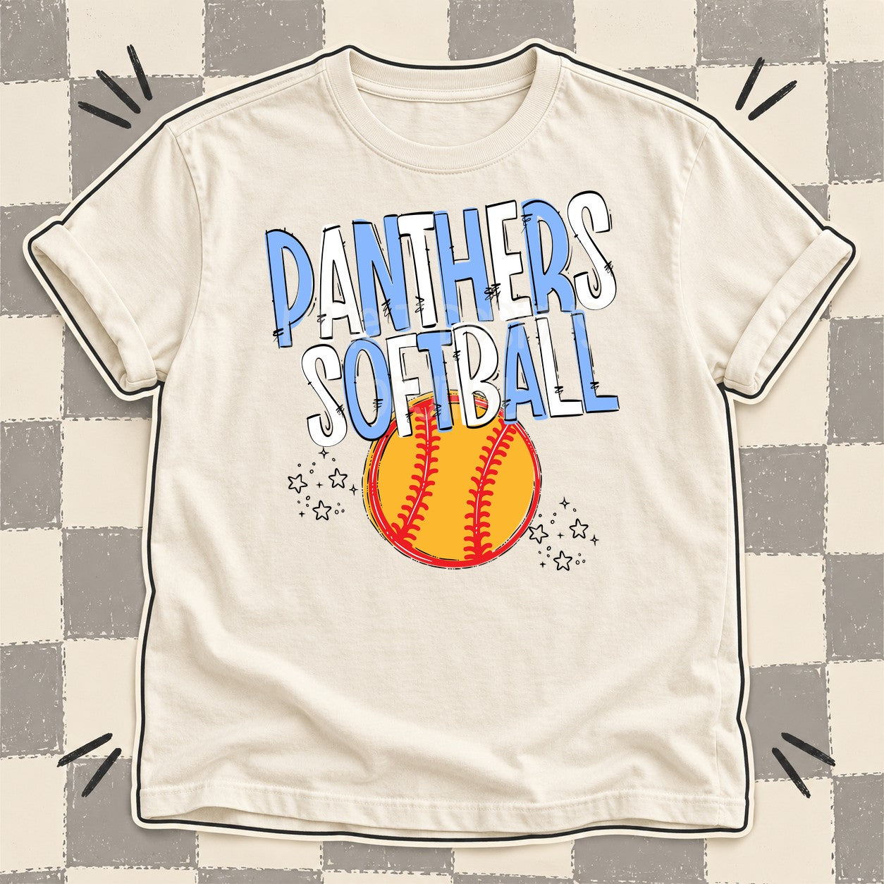 Team Go Softball Mascots Panthers Columbia Blue White design