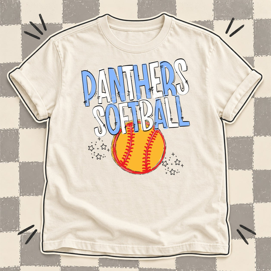 Panthers Columbia Blue White Team Go Softball Mascots DTF transfer mockup