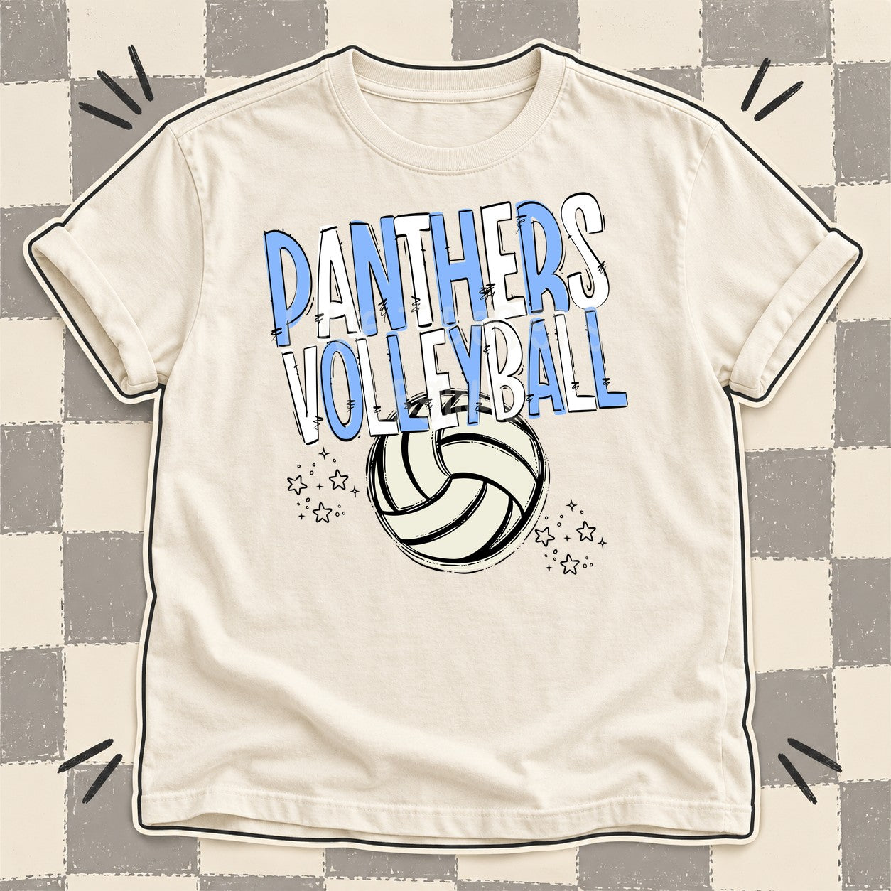 Team Go Volleyball Mascots Panthers Columbia Blue White design