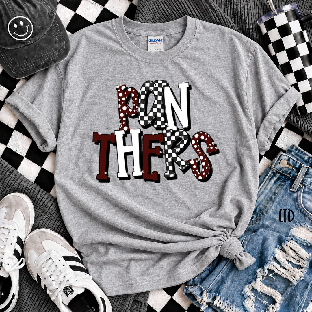 Panthers Maroon Black Dot Dot Check Mix Mascots DTF transfer mockup