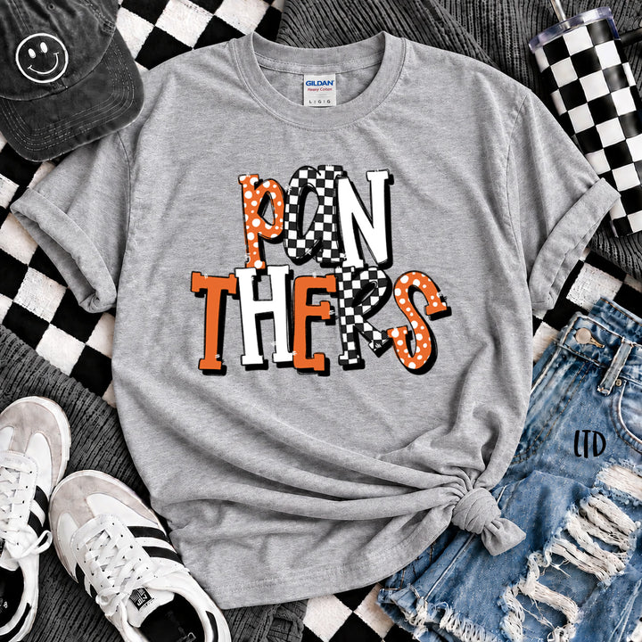 Panthers Orange Black Dot Dot Check Mix Mascots DTF transfer mockup