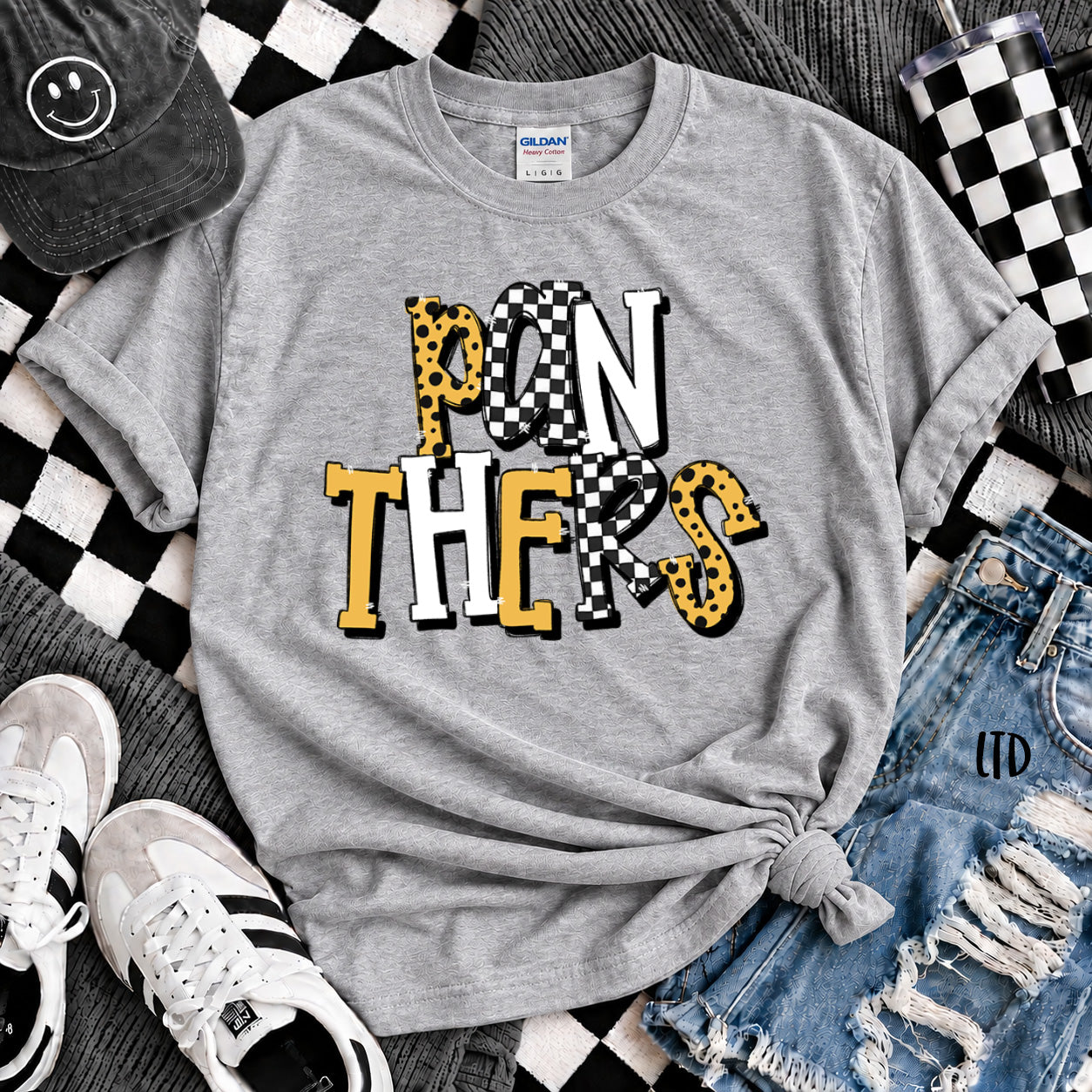 Dot Dot Check Mix Mascots Panthers Yellow Gold Black design