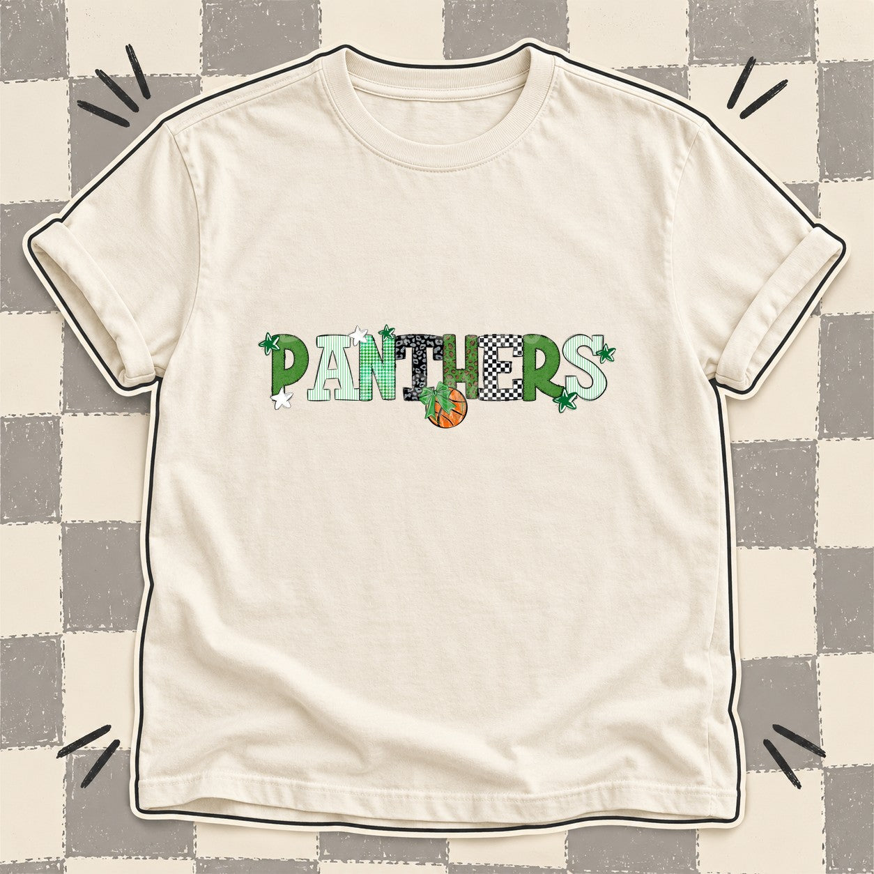 Mixed Doodle Basketball Mascots – Mascot Colors Panthers Green White Black design
