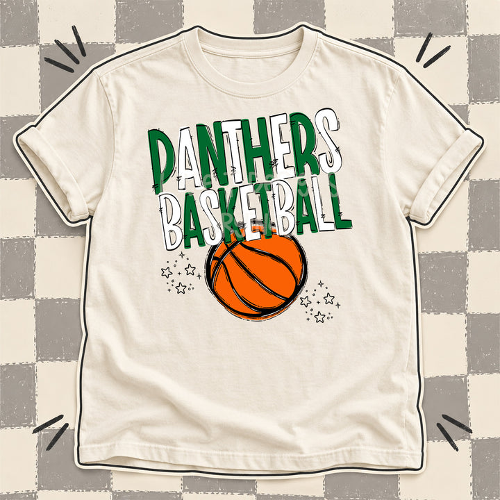 Panthers Kelly Green White Team Go Basketball Mascots DTF transfer