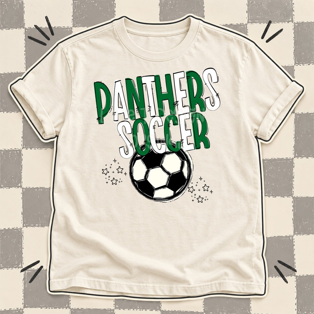Panthers Kelly Green White Team Go Soccer Mascots DTF transfer mockup