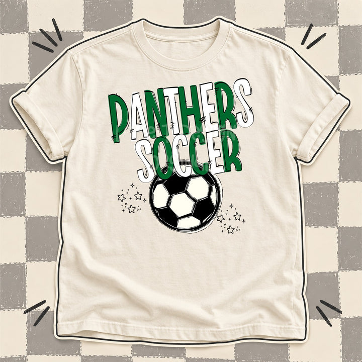 Panthers Kelly Green White Team Go Soccer Mascots DTF transfer mockup