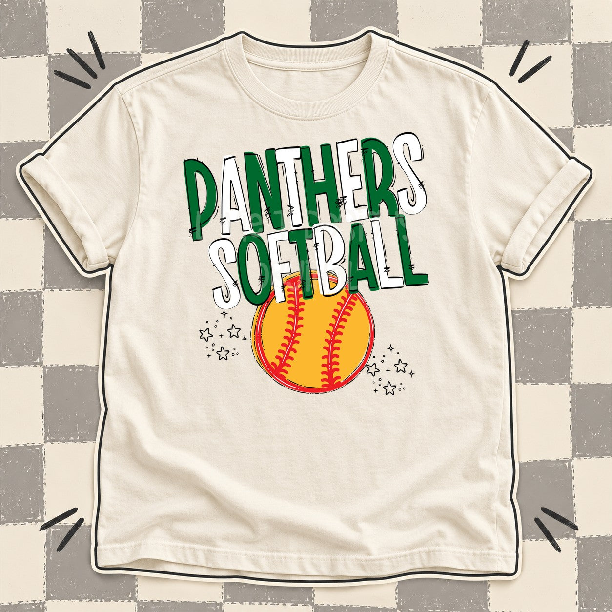 Team Go Softball Mascots Panthers Kelly Green White design
