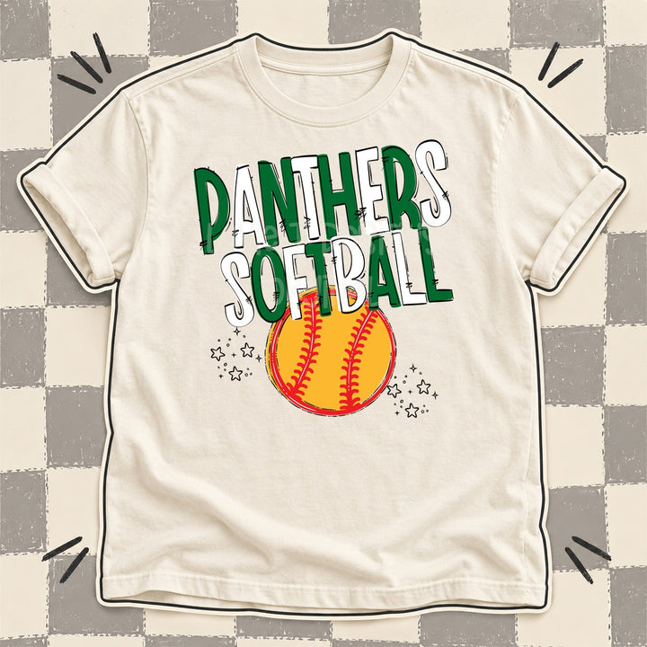 Panthers Kelly Green White Team Go Softball Mascots DTF transfer mockup