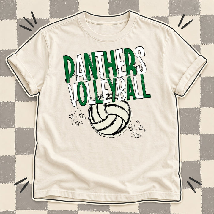 Panthers Kelly Green White Team Go Volleyball Mascots DTF transfer mockup