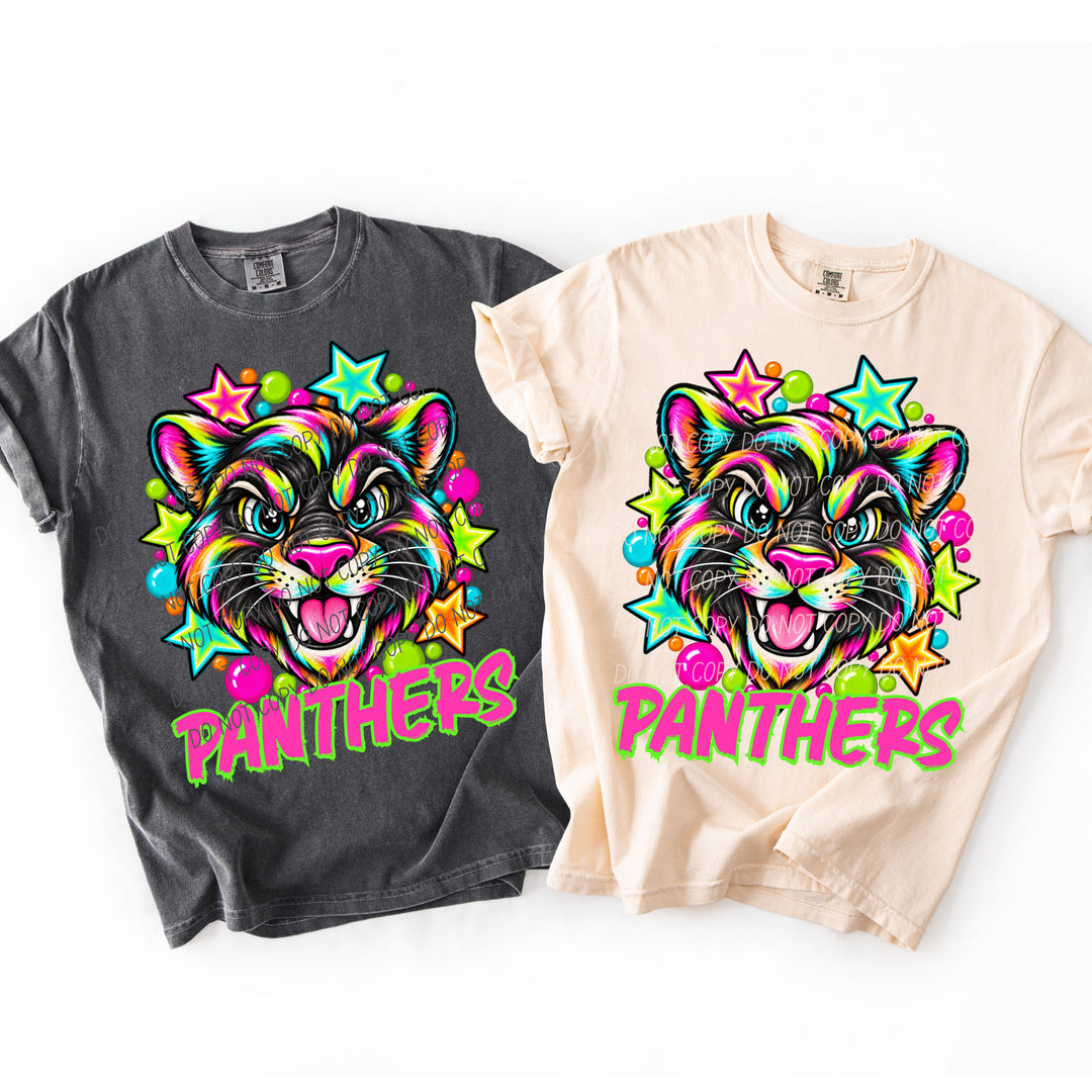 Panthers Neon Starstruck mascot DTF transfer
