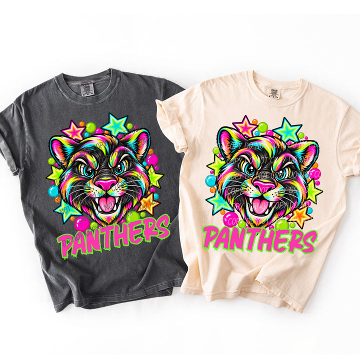 Panthers Neon Starstruck mascot DTF transfer