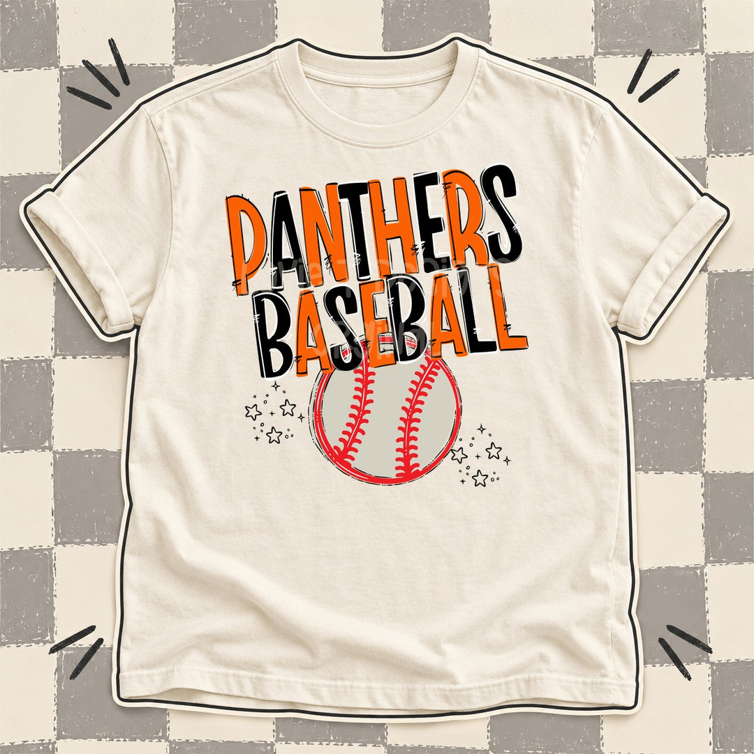 Panthers Orange Black Team Go Baseball Mascots DTF transfer mockup
