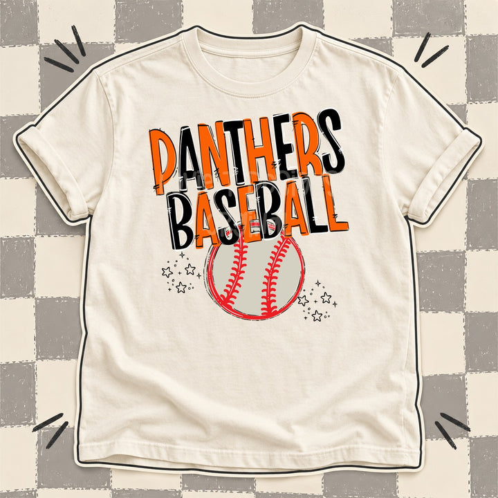 Panthers Orange Black Team Go Baseball Mascots DTF transfer mockup
