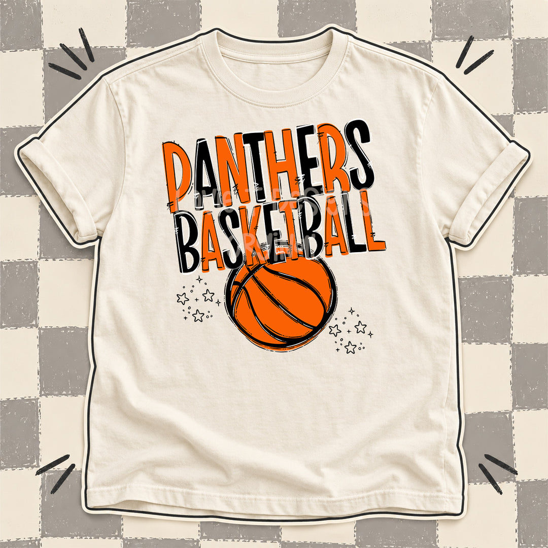 Panthers Orange Black Team Go Basketball Mascots DTF transfer