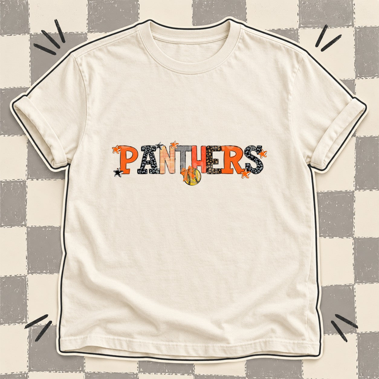 Mixed Doodle Softball Mascots – Mascot Colors Panthers Orange Black design