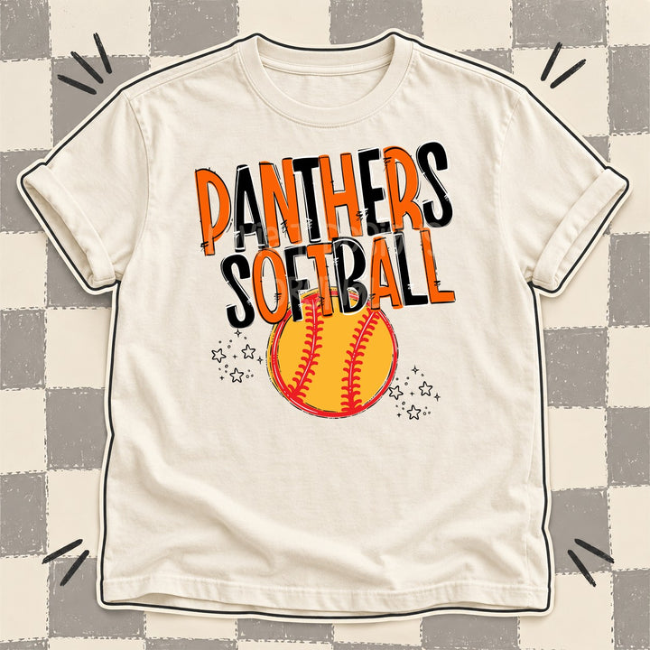 Panthers Orange Black Team Go Softball Mascots DTF transfer mockup