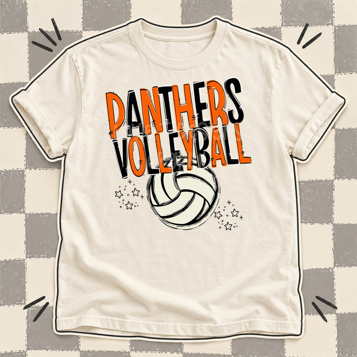 Panthers Orange Black Team Go Volleyball Mascots DTF transfer mockup