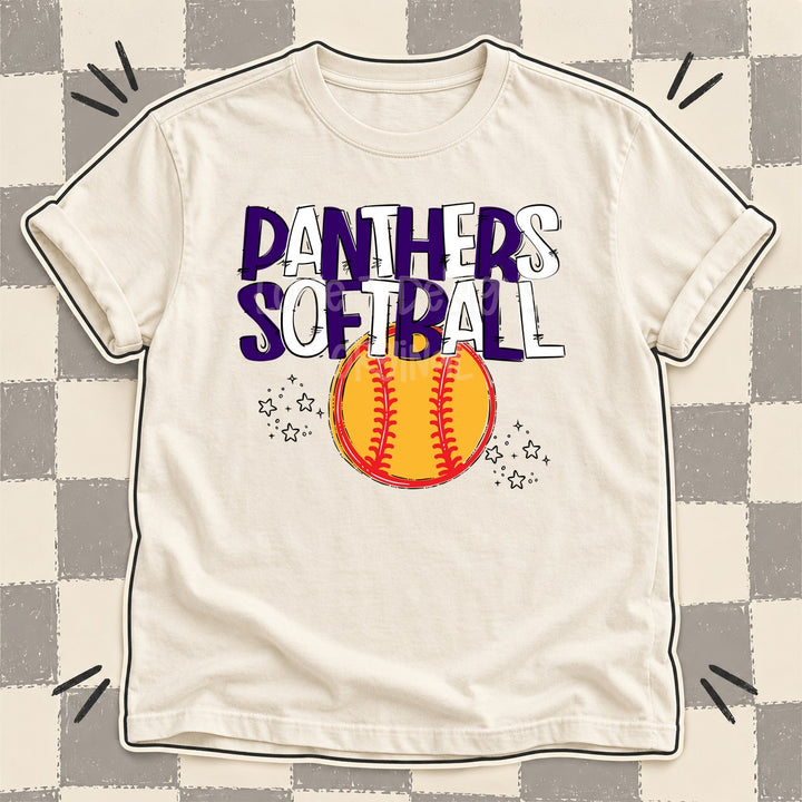Panthers Purple White Team Go Softball Mascots DTF transfer mockup