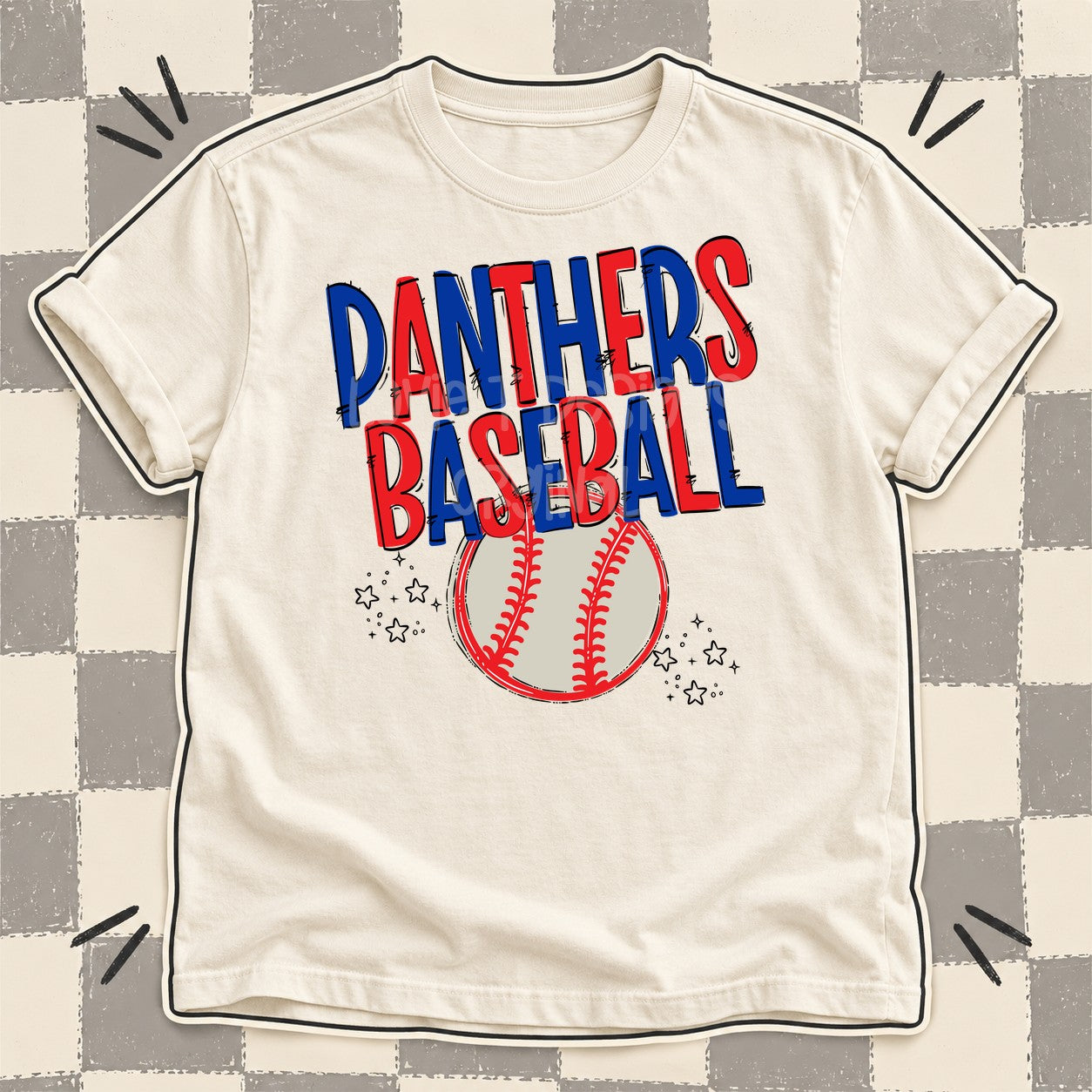 Team Go Baseball Mascots Panthers Royal Blue Red design