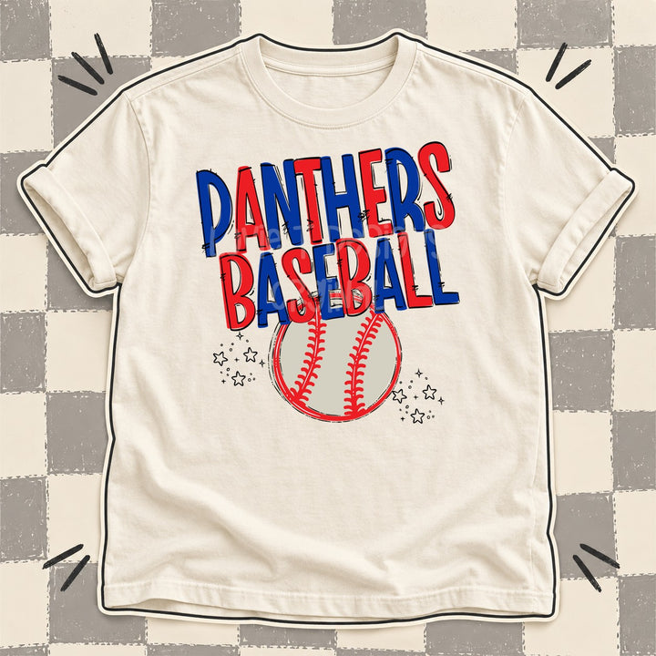 Panthers Royal Blue Red Team Go Baseball Mascots DTF transfer mockup