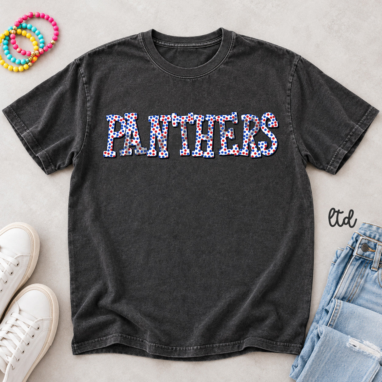 Polka Dot Mascots Panthers Royal Blue Red design