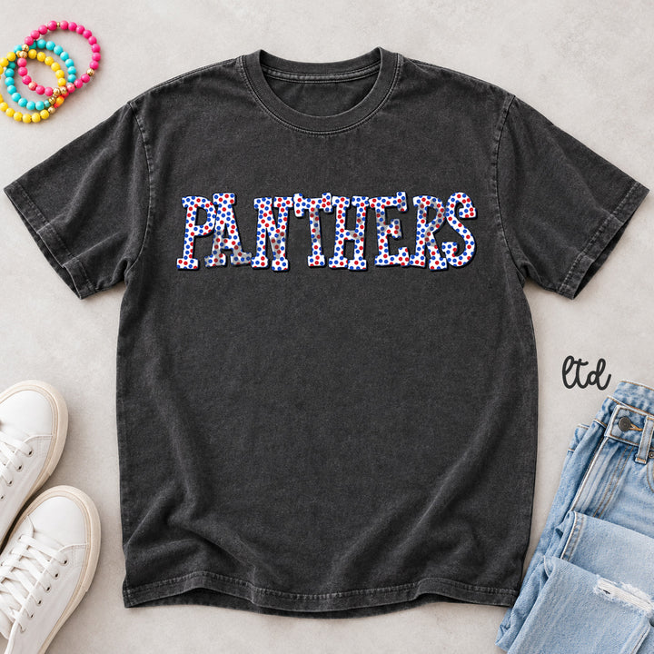 Panthers Royal Blue Red Polka Dot Mascots DTF transfer mockup