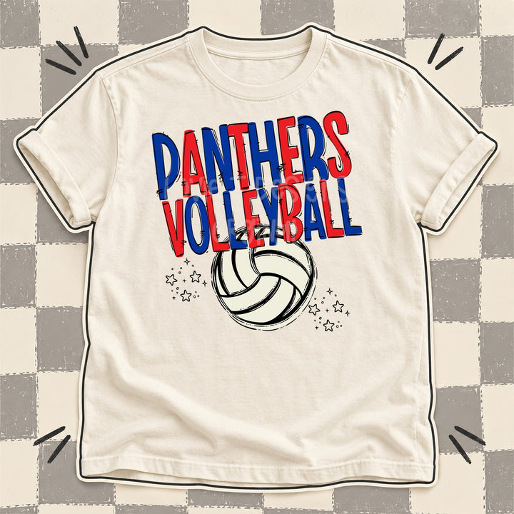 Panthers Royal Blue Red Team Go Volleyball Mascots DTF transfer mockup