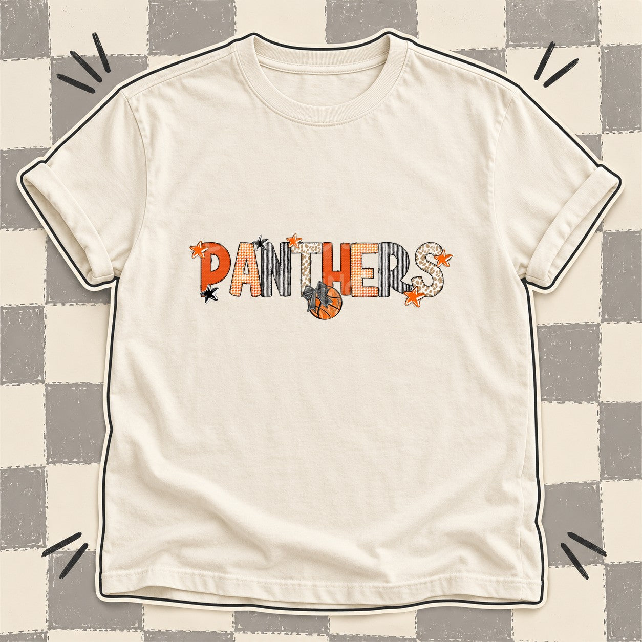 Mixed Doodle Basketball Mascots – Hoops Houndstooth Panthers design