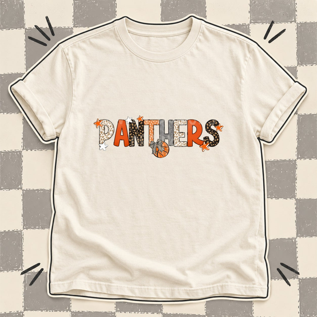 Panthers Mixed Doodle Basketball Mascots – Orange and Brown DTF transfer mockup