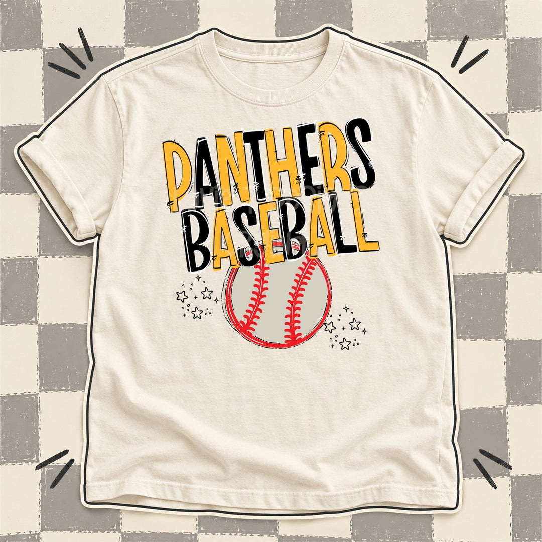 Panthers Yellow Gold Black Team Go Baseball Mascots DTF transfer mockup
