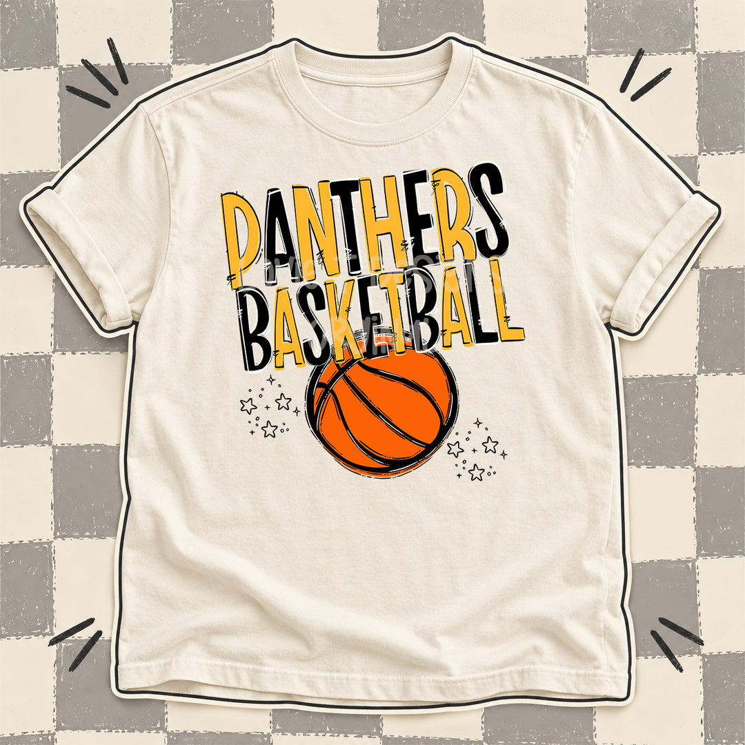 Panthers Yellow Gold Black Team Go Basketball Mascots DTF transfer