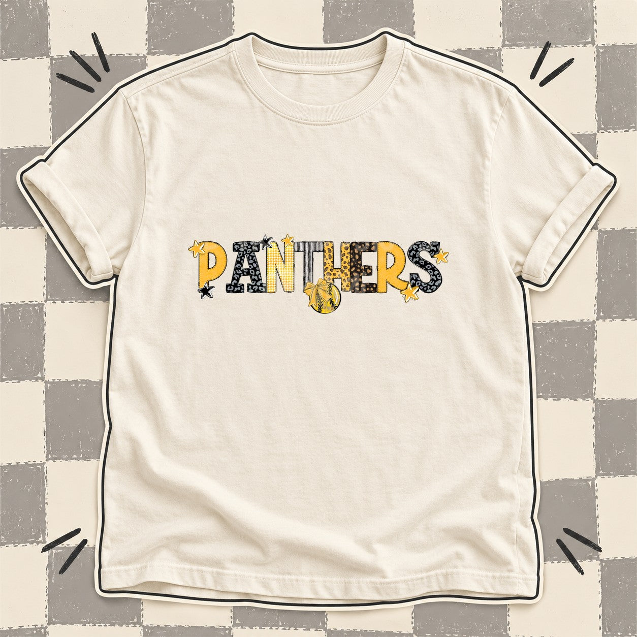 Mixed Doodle Softball Mascots – Mascot Colors Panthers Yellow Gold Black design