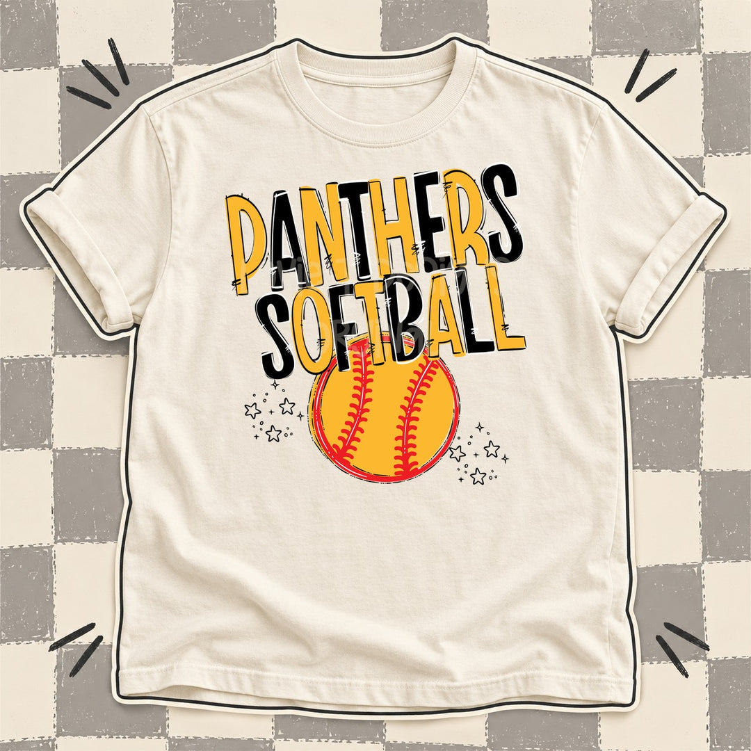 Panthers Yellow Gold Black Team Go Softball Mascots DTF transfer mockup