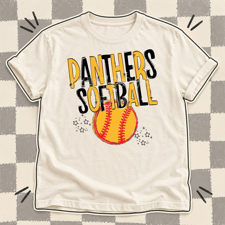 Panthers Yellow Gold Black Team Go Softball Mascots DTF transfer mockup