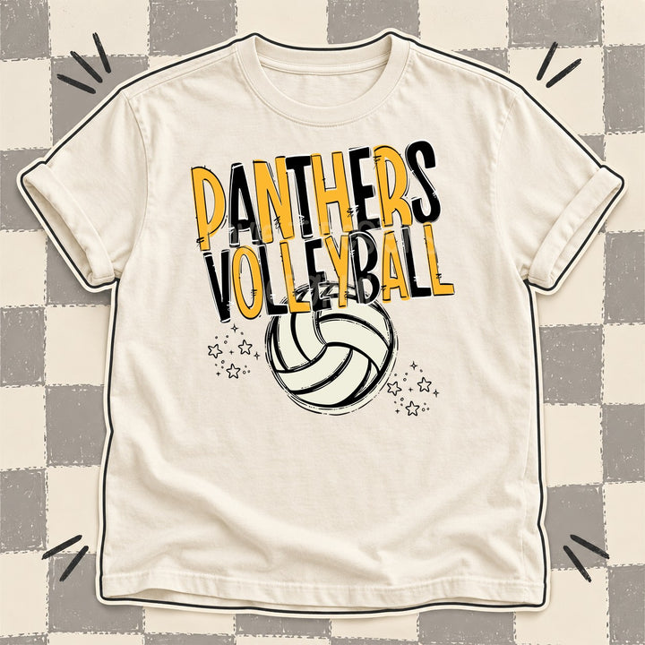 Panthers Yellow Gold Black Team Go Volleyball Mascots DTF transfer mockup