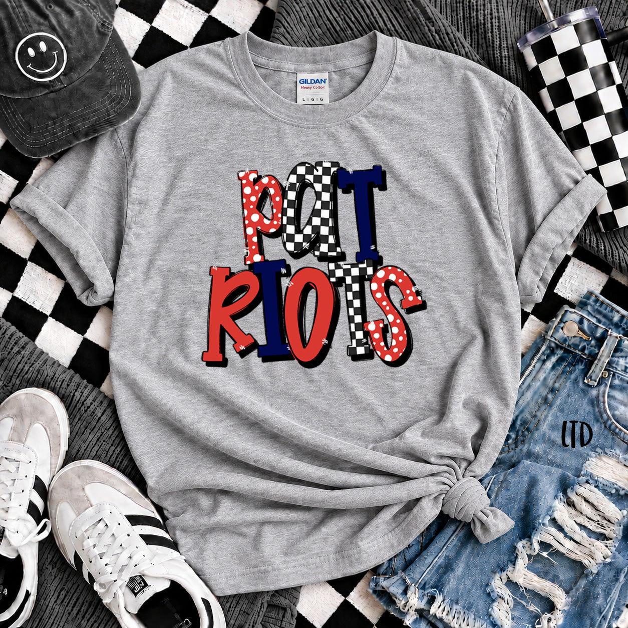 Dot Dot Check Mix Mascots Patriots Red Navy White design