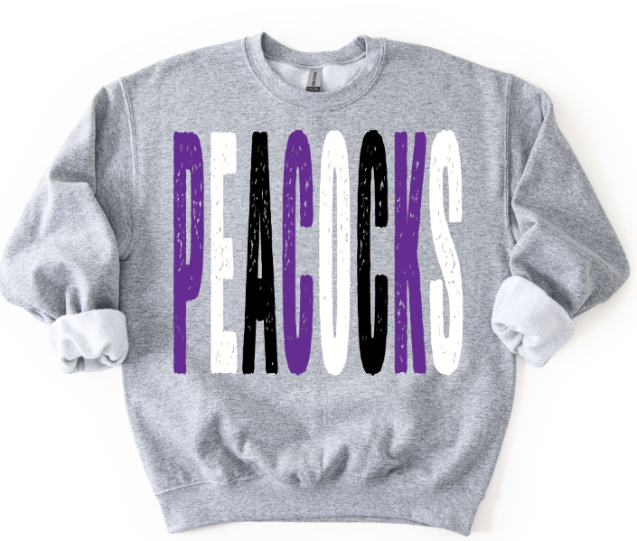 PEACOCKS GRUNGE MASCOT PURPLE WHITE AND BLACK